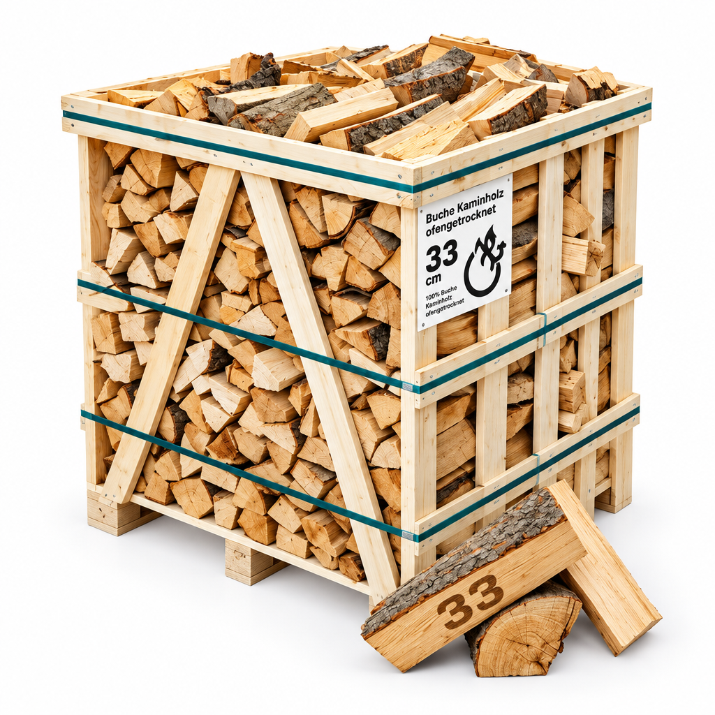 Bois de chauffage hêtre 30-33cm palette 1RM séché au four BIESSEHOLZDE

