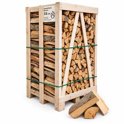 Bois de chauffage hêtre 30-33cm palette étagère compacte séché au four BIESSEHOLZDE

