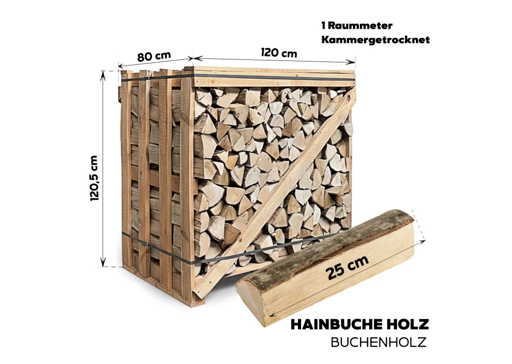 Bois de chauffage de charme, boîte de 1RM, 25 cm