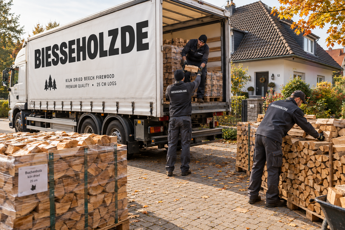 Livraison bois BIESSEHOLZDE avec ouvriers